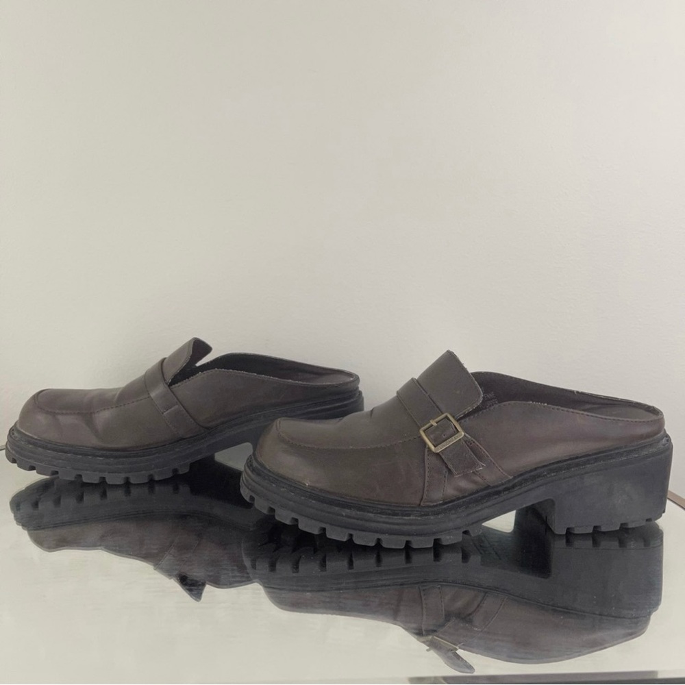 UNIONBAY Vintage 90s Y2K Brown Faux Leather Platform Chunky Heel Slip On Loafers - Picture 8 of 11